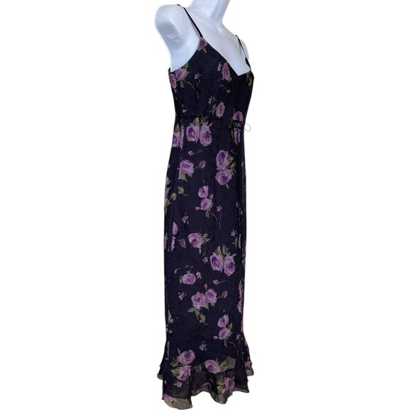 Vintage 90s Y2k Bebe Black Floral Goth Betsey Boho Midi Dress Size S - Picture 4 of 7